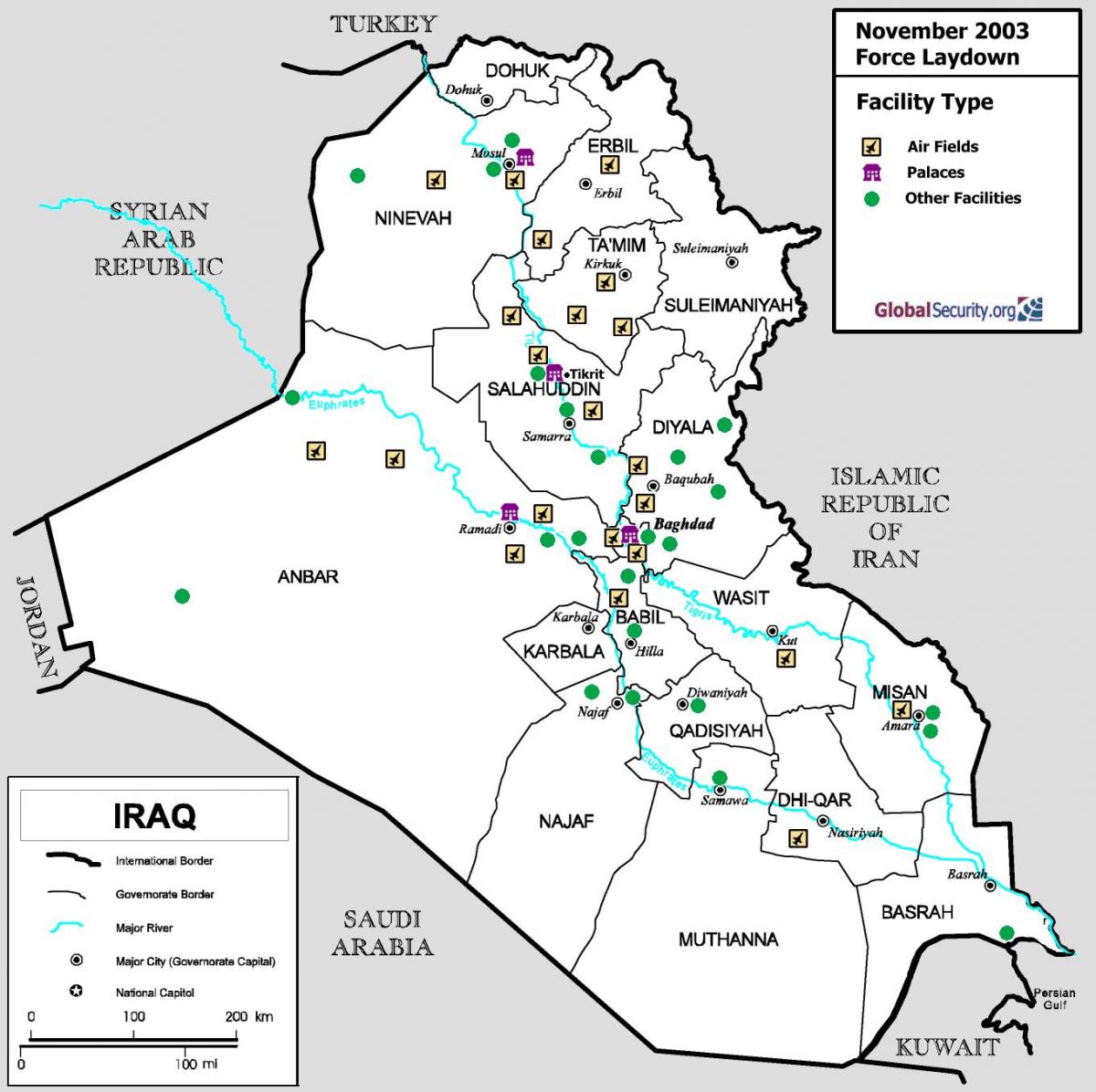 Bản đồ của Iraq sân bay