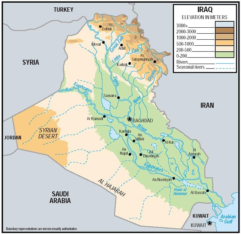 Bản đồ của Iraq độ cao
