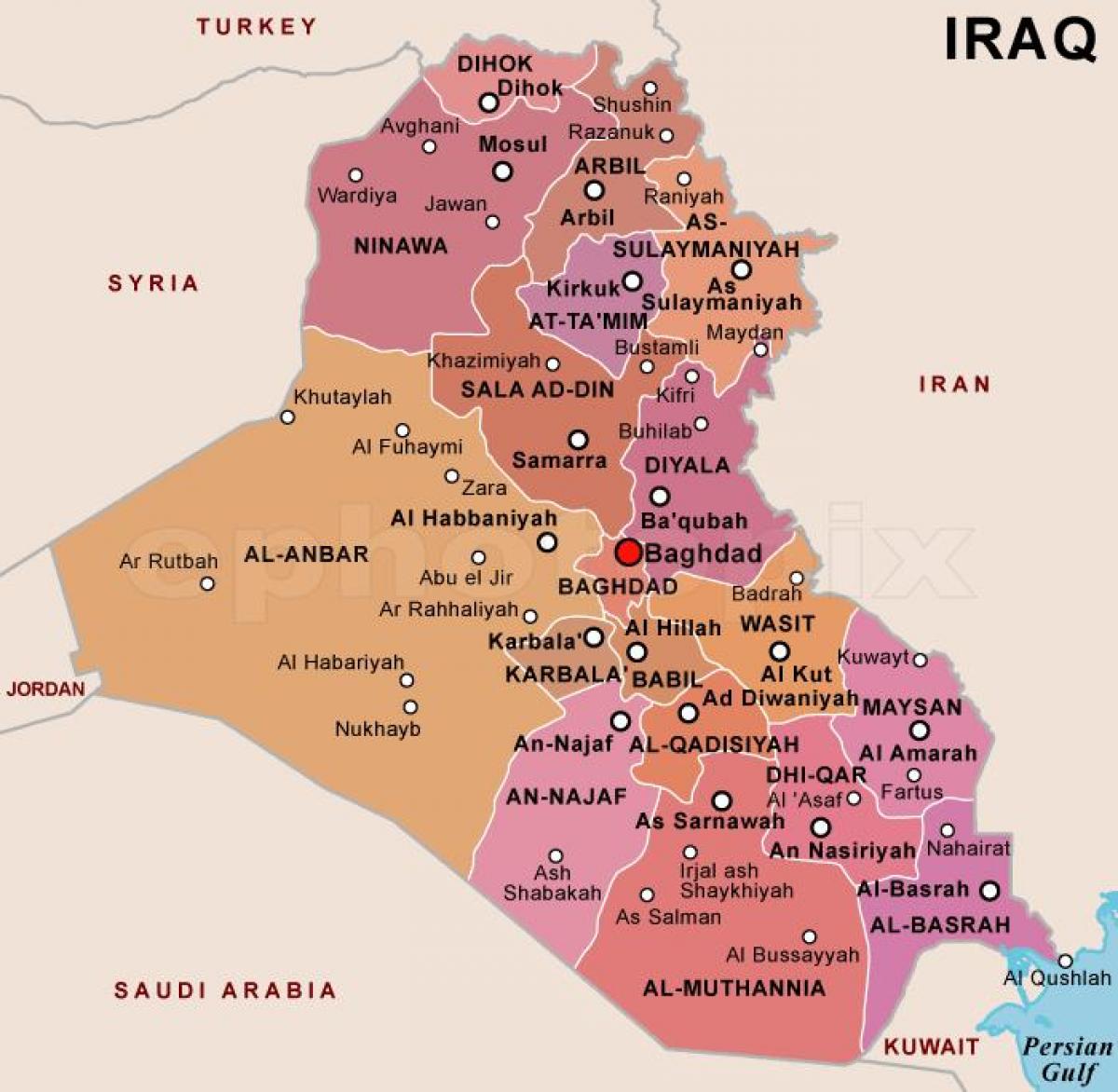 Iraq kỳ bản đồ - bản Đồ của Iraq kỳ (Tây Á - Asia)